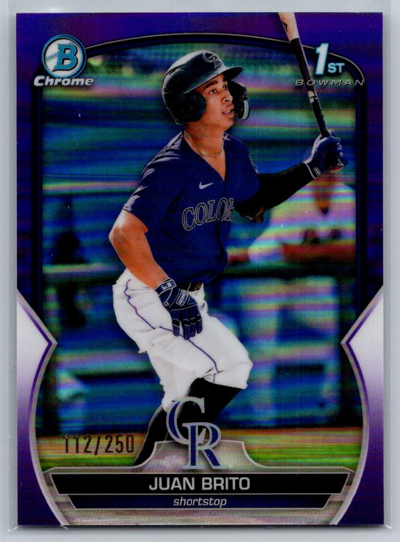 2023 Bowman #BCP-77 Juan Brito Chrome Prospects Purple RayWave Refractors #/250