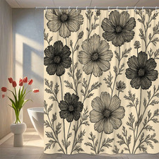 Floral Black and White Shower Curtain - Elegant Design