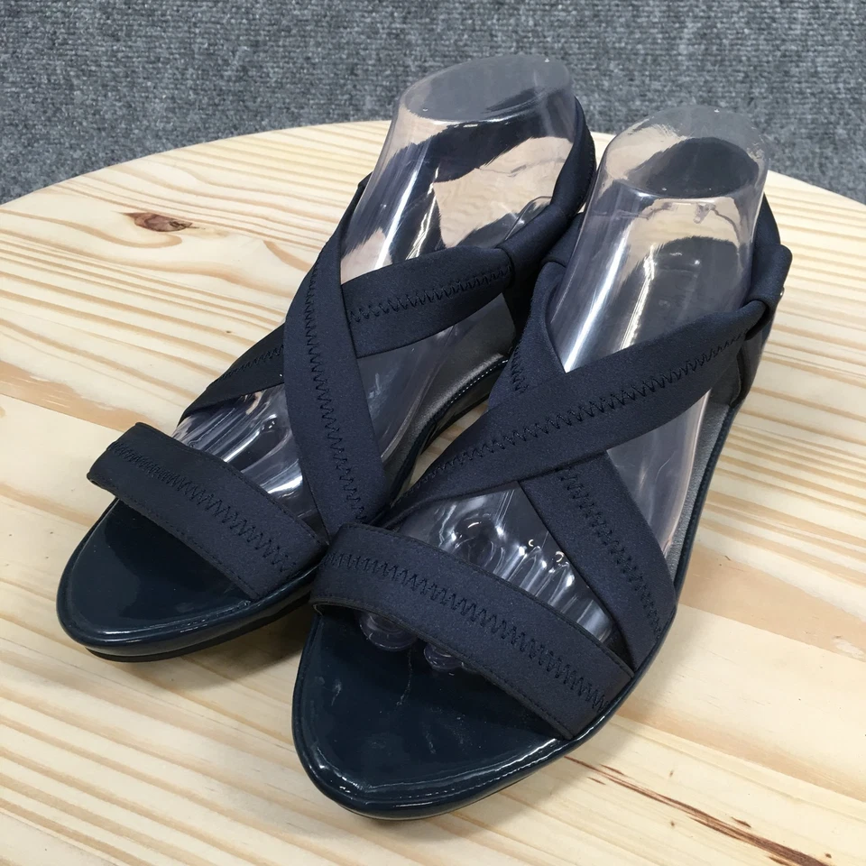 LifeStride Sandals Womens 11M Debutante Open Toe Low Wedge Slingback Blue Fabric - Image 3 of 4