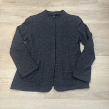 St John Knitted Wool Blend Blazer Women s 8 Gray Blue Zipper Lapel