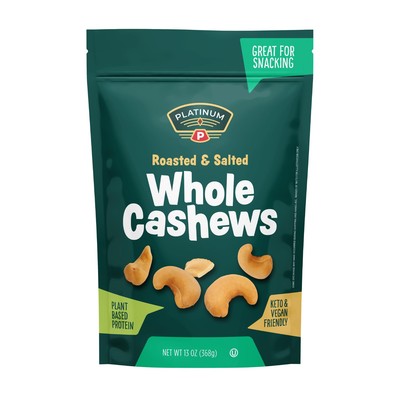 Platinum Roasted Salted Cashews Low Sodium Snack 13oz Protein Packed Vegan Keto