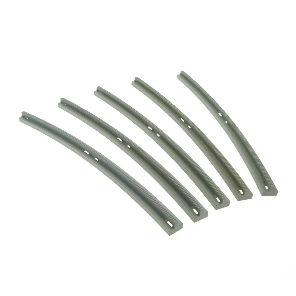 5x Lego Train Track 16L Curve Old-Light Gray Ridged Slotted Carriage 3229b