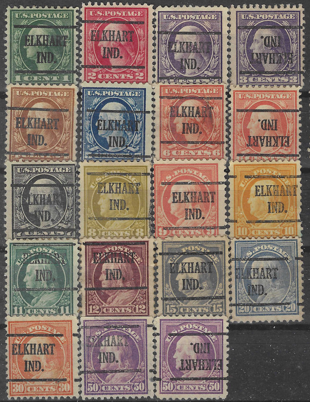 INDIANA PRECANCELS, WASHINGTON-FRANKLINS, ELKHART, TYPE 225, 19 DIFFERENT