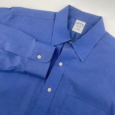 Brooks Brothers Dress Shirt Mens 16-33 Blue Slim Fit Non-Iron Cotton Button Down