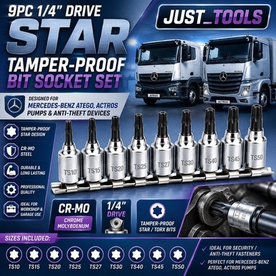 9 Stck. 1/4 Zoll Antrieb manipulationssicher Stern Bit Steckschlüsselsatz TS10-TS50 Mercedes Atego Actros