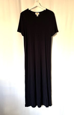 Talbots Dress Large Womens Black Long Maxi Aline Short Sleeve Minimal Stretch