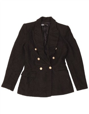 Zara Damen Zweireiher Blazer Jacke UK 10 Small Schwarz Acryl IA10