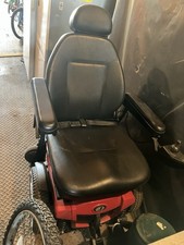 Jazzy Red Power Wheelchair Reclining Seat Padded Armrests Detachable Footrests