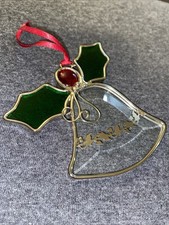 Vintage Christmas Stained Glass Style Bell  Holly Sun Catcher Ornament
