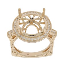Custom Sterling Silver Semi Mount Setting Round 17x17mm Halo Euro Style Ring
