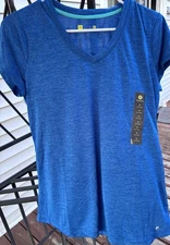 Xersion Women's Size Medium Activewear Tops Short Sleeve Blue NWT Vneck
