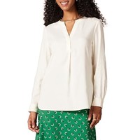 Damen Popover-Bluse Georgette Langarm Elfenbein GrößE S, Amazon Essentials