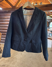 Women's Gray Wool Suit Lined 2-Button Notch Blazer Sz 6 29"