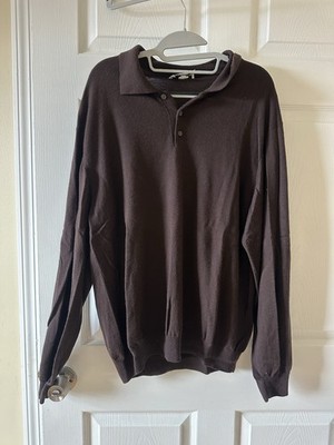 Men s Sweater Polo XXL Brown  100% Wool  Classic Long Sleeve old many style 