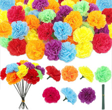 50 Pieces Silk Marigold Flower Heads Bulk, Mixed Colors Marigold Heads with Stem