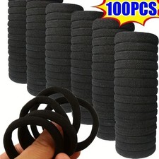 100 PCS Black Hair Ties for Women No Damage Elastic Hair Bands for Thick hair