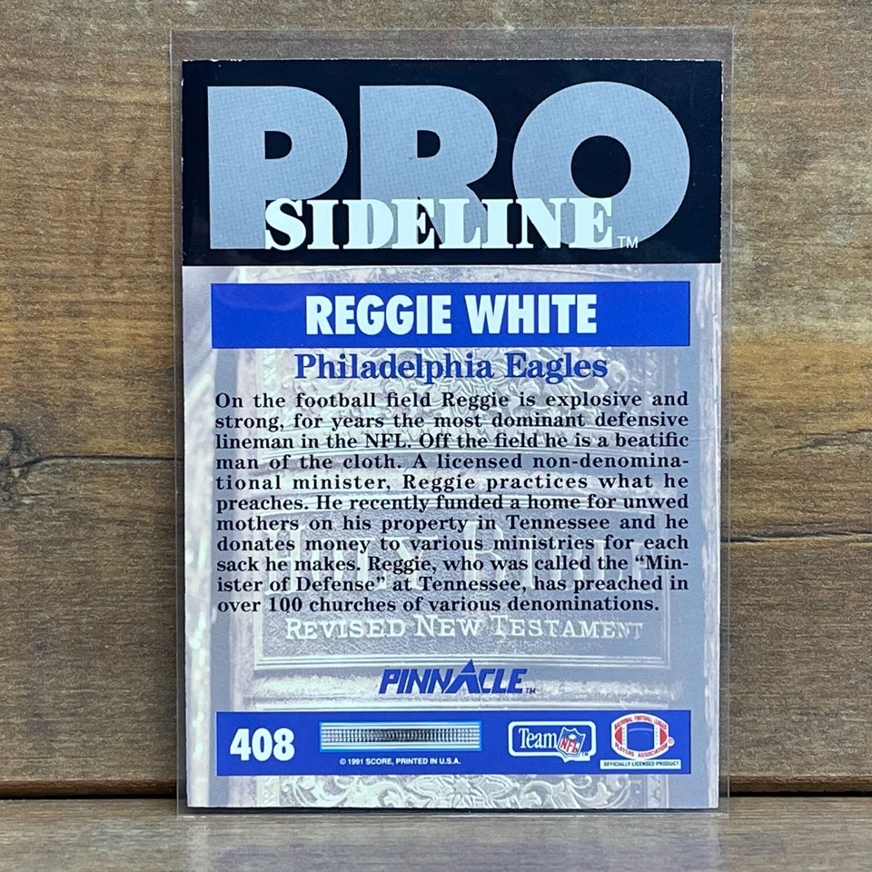 1991 Pinnacle Football Card #408 Reggie White Philadelphia Eagles Pro Sideline - Image 2 of 2