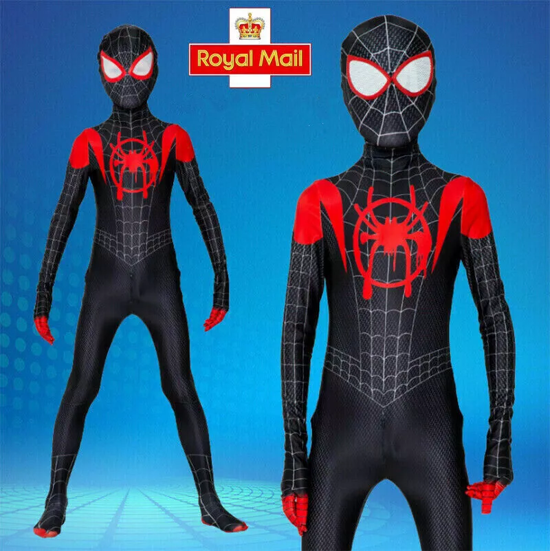 Miles Morales Spiderman Costume Kids Boys Into the Spider-Verse Cosplay  Dress