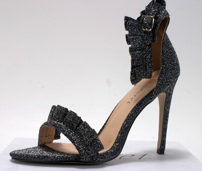 Grau Glitzer Glitzer Absätze Damen Freizeit Mode Schuhe Quaste Rüschen Sandalen