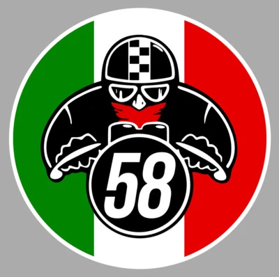 CAFE RACER MOTARD DRAPEAU ITALIE NUMERO AU CHOIX 9cm DECO STICKER MOTO MB051