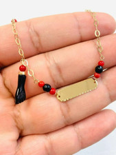 Baby ID Bracelet Azabache Hand 6.25" Solid 14K Gold Kids Jewelry Pulsera Ni os