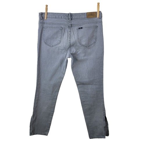 Pantalones de mezclilla LL Beans súper elásticos talla 12 35" cintura cremallera tobillo gris - Imagen 5 de 9