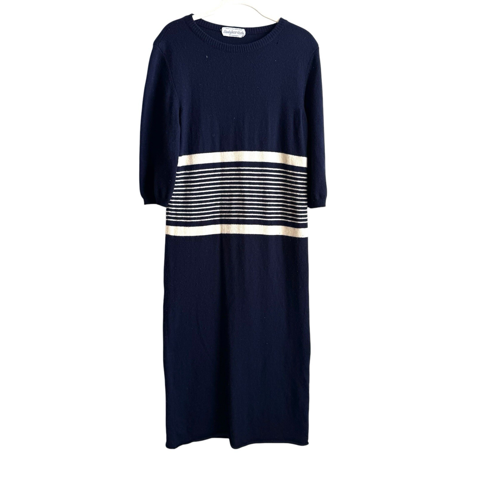 Stanley Korshak Vintage Blue Striped 100% Cashmere Dress Size Small