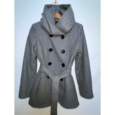 Etam Paris Short Wool Coat - Size Us 8 (eu 40) - Large Hood For Dramatic Effect