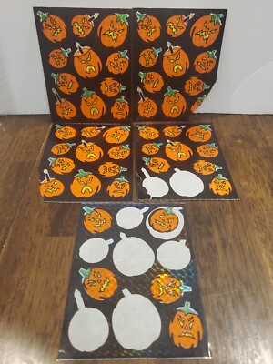 Vintage Halloween Foil Holographic Jack O'Lantern Pumpkin Stickers 5 ...