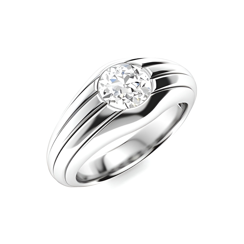 Men Engagement Ring 14k White Gold  Lab Created IGI Round 1 Ct Band Diamond 8 MM-image