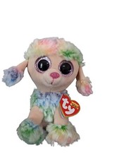 Ty Beanie Boos Rainbow Poodle Plush Multi-Color Glitter Eyes 6 Inch NWT