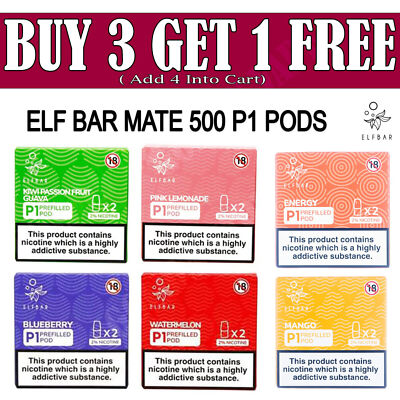 ELF BAR MATE 500 P1 PODS PRE-FILLED PODS 2ml 20 mg BUY 3,GET 1 FREE add 4
