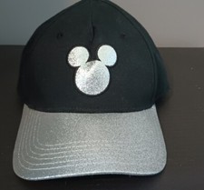 Disney Mickey Minnie Mouse Cap Hat Black With Silver Glitter adjustable