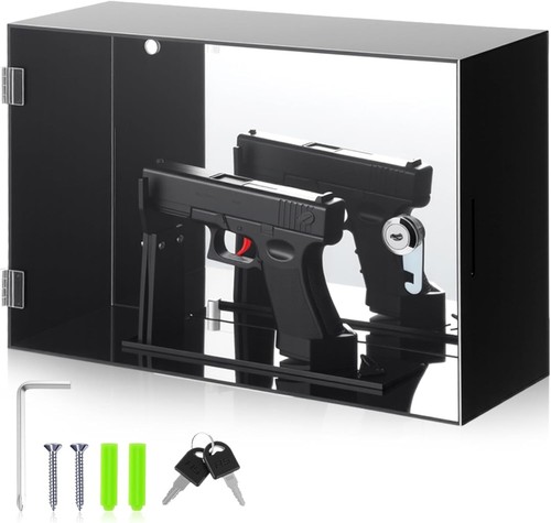 Vitrina de pistola acrílico con bloqueo espejado pistola revólver soporte de pared caja de sombra - Imagen 2 de 9