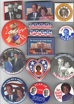 14 Robert Bob DOLE  ELIZABETH Liddy 1996 + 2000 ALSO Ran Campaign pinback button
