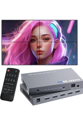 Riuiin 4K UHD Video Wall Controller 2 x 2 HDMI 4K Input, 180° Rotation, Splicer