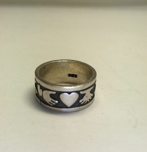 Vintage Solid Sterling Silver Claddaugh Wide Band… - image 1