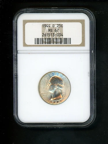 1944-D US Washington Quarter 25c .25 NGC MS67 Gem UNC Orig. Surfaces Spot Free