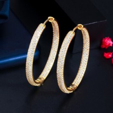 Yellow Gold Plated Cubic Zirconia Micro Paved Round Hoop Earrings for Women Gift