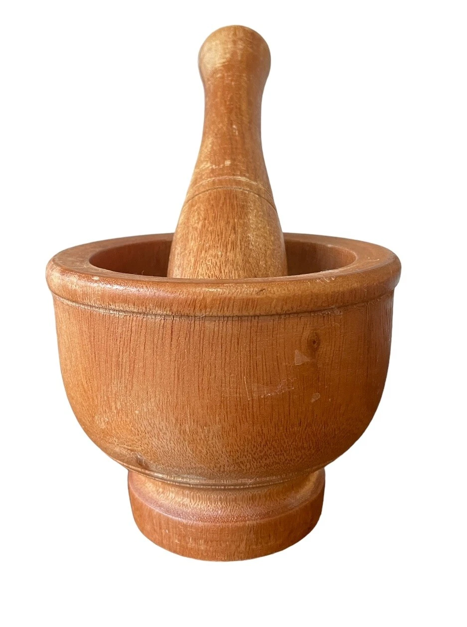 Vintage Wood Mortar & Pestle 10cm tall
