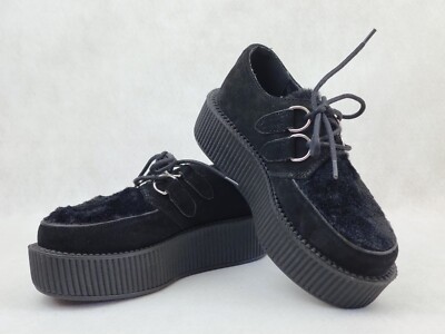TUK US Mens 3 - Women 5 Black Suede Classic Stainless D-ring Low Creeper 