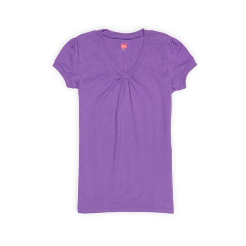 Purple Shirred V-Neck T-Shirt Size 