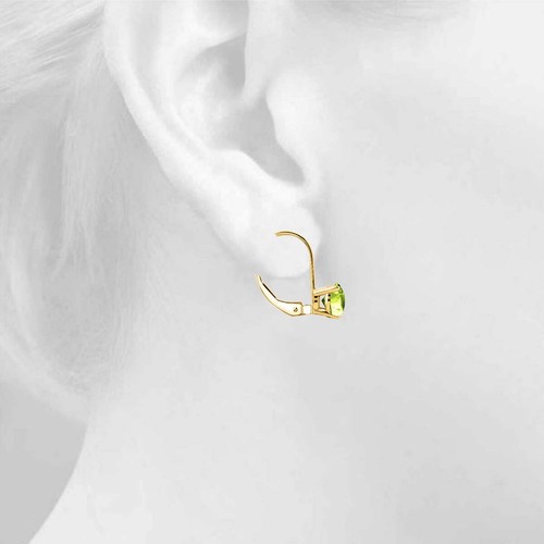 8MM Round Peridot Leverback Earrings In 14k Yellow Gold For Women Best Gift - Picture 5 of 5