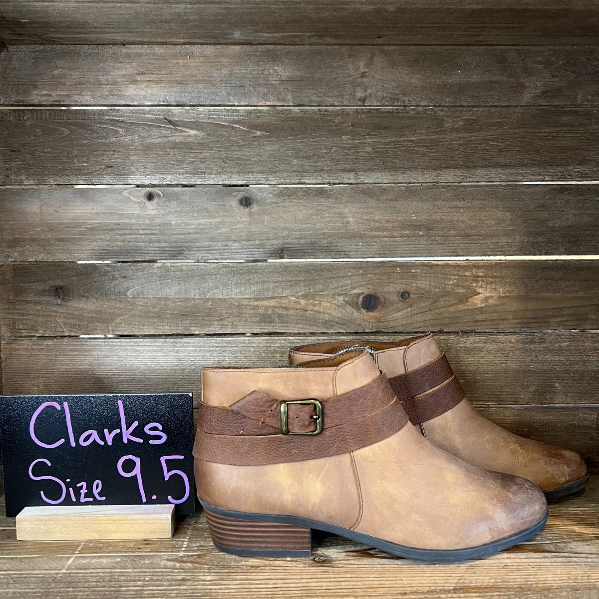 Womens Clarks Brown Leather Comfort Ankle Booties Boots Size  display picture 1
