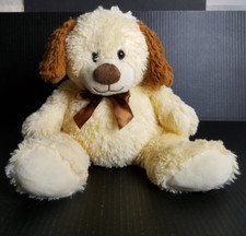 Plush Toy Fuzzy/Fluffy Tan/Brown 16" Puppy Dog with Floppy Ears and Brow Bow