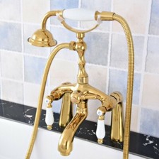 Golden Brass Deck Mount Clawfoot Bathtub Faucet W/ Hand Shower Mixer Tap Ztf791