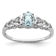 Sterling Silver Rhodium-plated Aquamarine & Diamond Ring Size 10