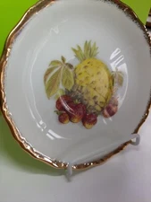 Vintage Pineapple Strawberry Fruit Saucer Plate Gold Gilt Rim, NORLEANS, JAPAN