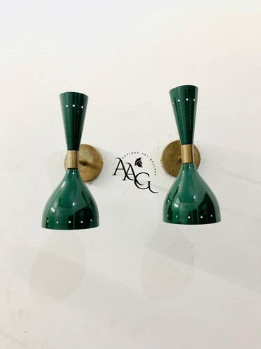 Mid Century Brass Vintage Green Wall lamp Diabolo Italian Cone Stilnovo Sputnik - Picture 5 of 5