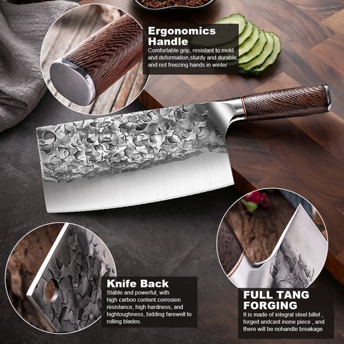 8 inch Hand Forged Butcher Knife Cleaver Kitchen Knife Serbian Chef's Knife - Picture 7 of 10